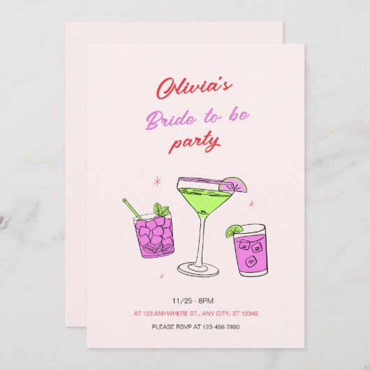 Roze Minimalistisch Vrijgezellenfeest bruid om par Kaart (Voorkant / Achterkant)