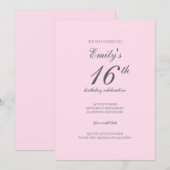 Roze minimalistische 16e verjaardagsfeestje uitnod kaart (Voorkant / Achterkant)