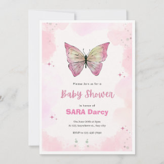 Roze Minimalistische Baby shower Invitation Kaart