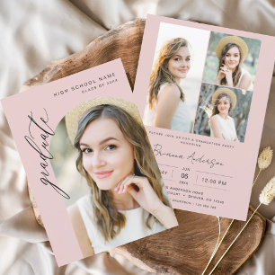 Roze minimalistische boog foto afstudeerfeest kaart