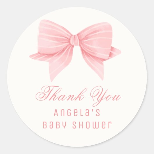 Roze Minimalistische Bow Stropdas Baby shower Ronde Sticker (Voorkant)
