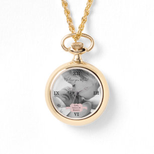 Roze minimalistische fotofoto-Moederdag Horloge