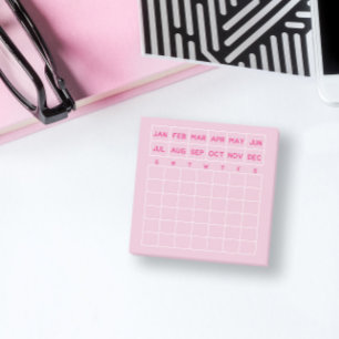 Roze Minimalistische Maandelijkse Planner Mini Kal Post-it® Notes