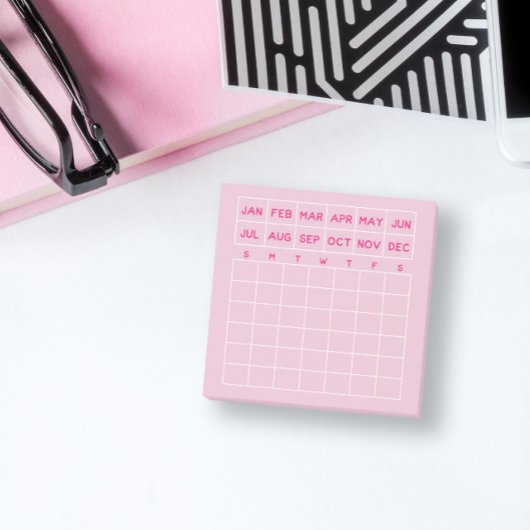 Roze Minimalistische Maandelijkse Planner Mini Kal Post-it® Notes