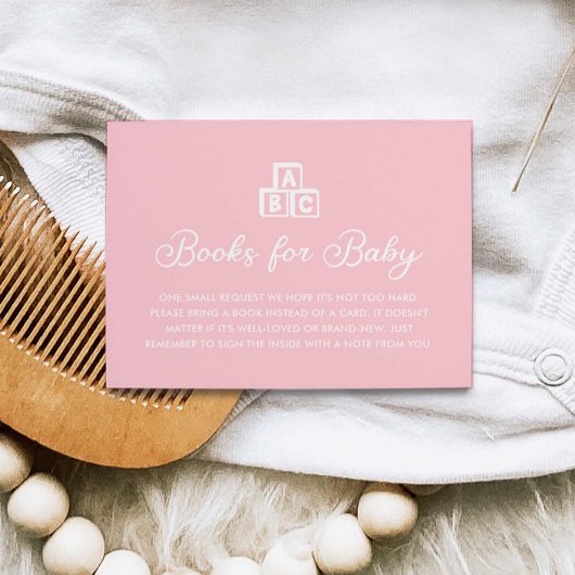 Roze Minimalistische Moderne Boeken voor Baby Kaar Informatiekaartje
