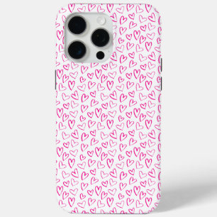 Roze minimalistische patroonharten Valentijnsdag iPhone 15 Pro Max Hoesje