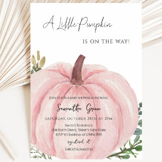 Roze Minimalistische Pompoen Baby Shower Kaart