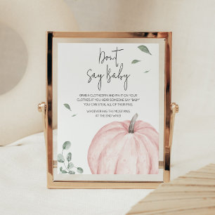 Roze minimalistische pompoen Baby shower niet zegg Poster