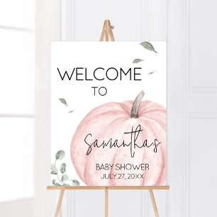 Roze minimalistische pompoen Baby shower welkom Poster