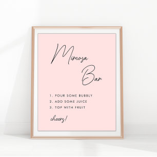 Roze Minimalistische Script Bruidsfeest Mimosa Bar Poster