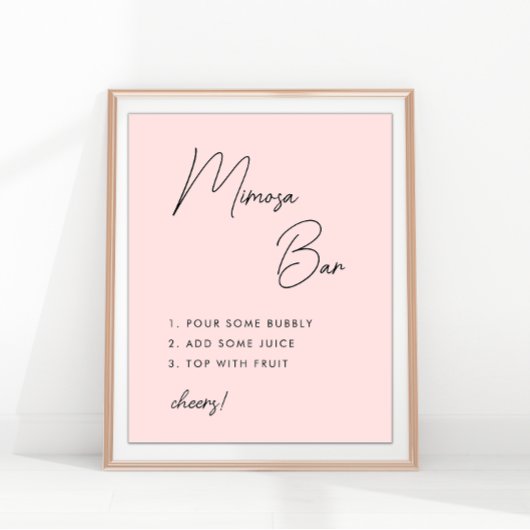 Roze minimalistische script bruidsfeest Mimosa Bar Poster