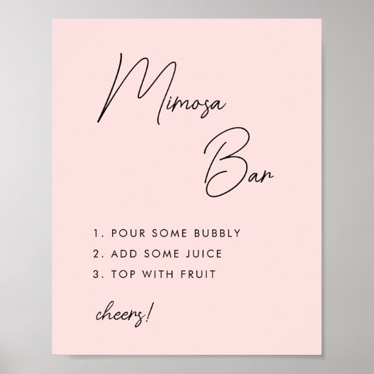 Roze Minimalistische Script Bruidsmeisje Mimosa Ba Poster (Voorkant)