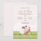 Roze minimalistische uitnodiging voor bruiloft (Voorkant / Achterkant)