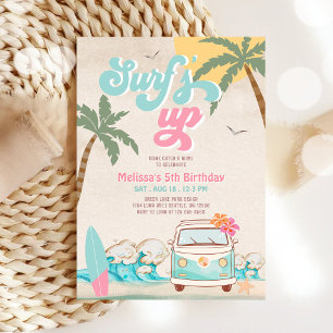 Roze Mint Aqua Meisje Surfen Is Aan De Gang Verjaa Kaart