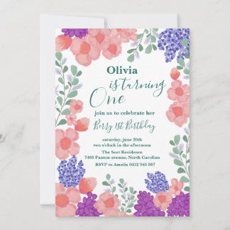 Roze Mint Bloemen Waterverf Botanisch Baby shower Kaart