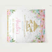 Roze Mint Bloemendans 1e Verjaardag Welkom Wandkleed (Voorkant (horizontaal))