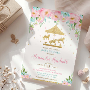 Roze Mint Bloemendans Meisje Baby Shower Kaart