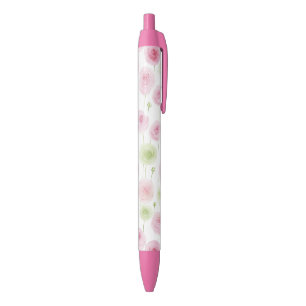 Roze Mint Bloemige Ranunculus Zwarte Inkt Pen