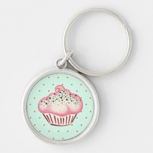 Roze Mint Chocolade Cupcake Sleutelhanger (Voorkant)