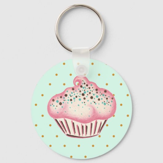Roze Mint Chocolate Cupcake Sleutelhanger (Voorkant)