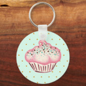 Roze Mint Chocolate Cupcake Sleutelhanger (Voorkant)