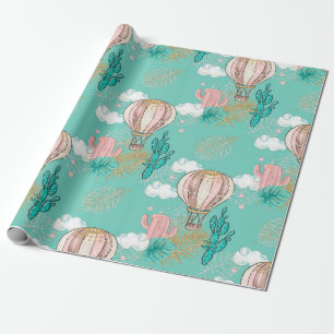 Roze, Mint en Nep Glitter Goud Tropische Woestijn Cadeaupapier