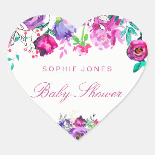 Roze Mint Flower Baby shower Love Heart Sticker