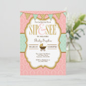Roze Mint Gold Sip en zie uitnodiging (Staand voorkant)