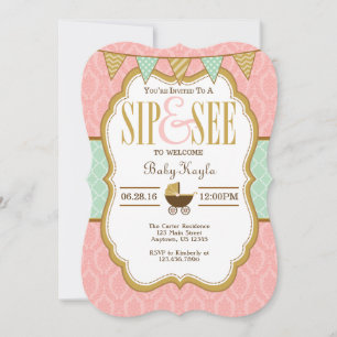 Roze Mint Goud Sip En Zie Uitnodiging