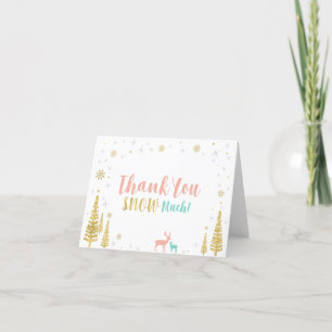 Roze, Mint & Gouden Winter Wonderland Dank Je Bedankkaart