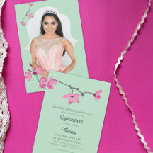 Roze, Mint Groene Kersenbloesem Foto Quinceanera