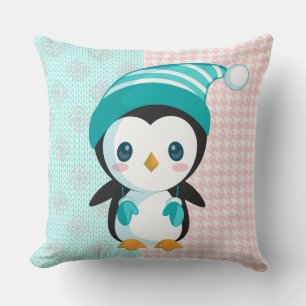 Roze/Mint Pastel Penguin Kerstmis Kussen