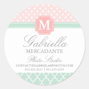 Roze Mint Polka Dots Moroccan Business Custom Ronde Sticker