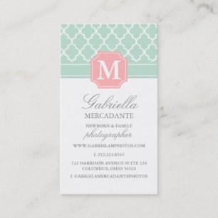Roze mint Polka Dots Moroccan Monogrammen Visitekaartje