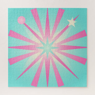 Roze Mint Retro Starburst Gloed Legpuzzel