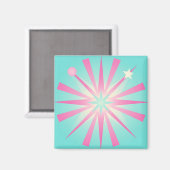 Roze Mint Retro Starburst Gloed Magneet (Voorkant / Achterkant)