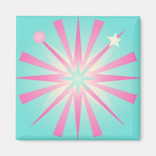 Roze Mint Retro Starburst Gloed Magneet