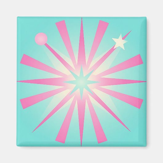 Roze Mint Retro Starburst Gloed Magneet (Voorkant)
