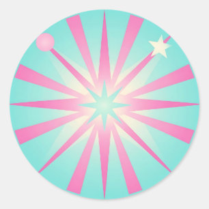 Roze Mint Retro Starburst Gloed Ronde Sticker