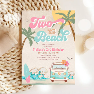 Roze Mint Twee Op Het Strand Surfen 2de Verjaardag Kaart
