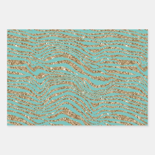 Roze Mint Wit Goud Faux Glitter Zebra Inpakpapier Vel (Voorkant 3)