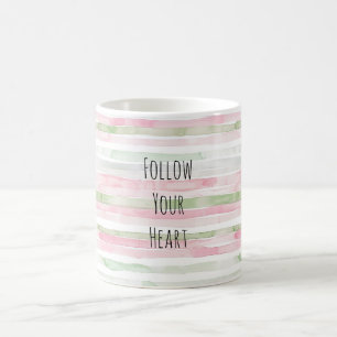 Roze Mint Witte Strepen Koffiemok