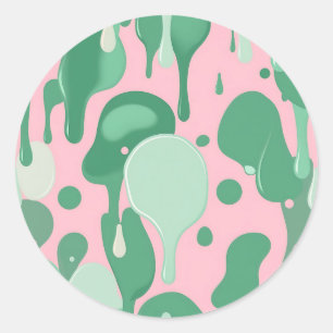 Roze Mintgroen Smeltende Drip Patroon Abstract Ronde Sticker