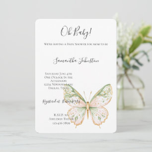 Roze Mintgroene Gouden Vlinder Baby Shower Kaart