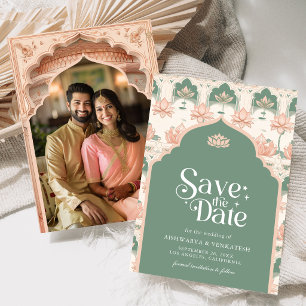Roze Mintgroene Lotus Indiase Trouwfoto Save The Date