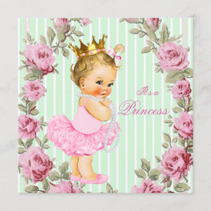 Roze Mintgroene Roos Ballerina Baby Shower Kaart