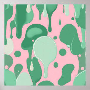 Roze Mintgroene Smeltende Druppel Patroon Abstract Poster