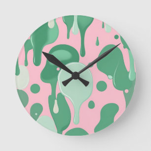 Roze Mintgroene Smeltende Druppel Patroon Abstract Ronde Klok