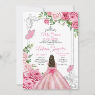 Roze Mis Quince 15 Anos Vlinder Zilveren Kroon Kaart