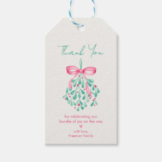 Roze Mistletoe Meisje Baby shower Dank u Labels Cadeaulabel